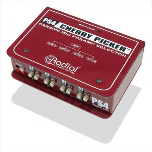Radial Cherry Picker (PS4) селектор микроф.сигнала c предусилителей, 1 XLR вход/4 XLR выхода