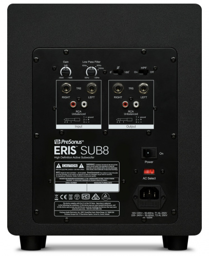 PreSonus Eris Sub8 активный студийный сабвуфер 8" 100Вт усилитель, (50Вт RMS), частота 30-200Гц, SPL до 104дБ, стерео-кроссовер фото 2