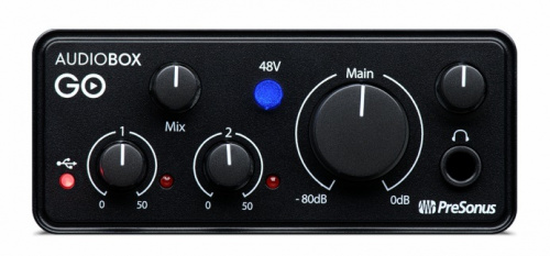 PreSonus AudioBox GO аудио интерфейс, USB 2.0, 2вх/2 вых канала, 1мик,1инстр, 24бит/44-96кГц фото 2