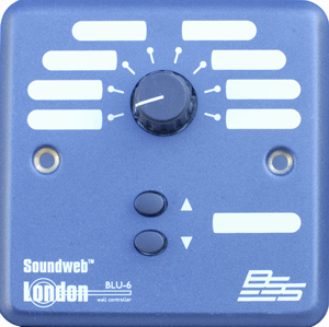 BSS BLU-6 Настенный контроллер. 8-позиционный селектор источник/пресет" и кнопочный переключатель "вверх/вниз". Цвет синий.