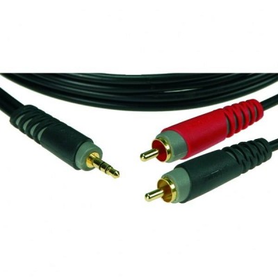 KLOTZ AY7-0200 инсертный кабель с пластиковыми разъёмами 2RCA x stereo mini jack, контакты позолочены, цвет чёрный, 2 м