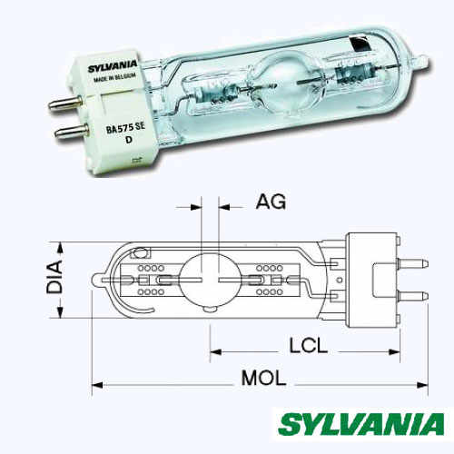 Sylvania BA575SE D(MSD575) лампа газоразрядная, 575W, цоколь GX9,5 ресурс 2500ч., цветовая температу