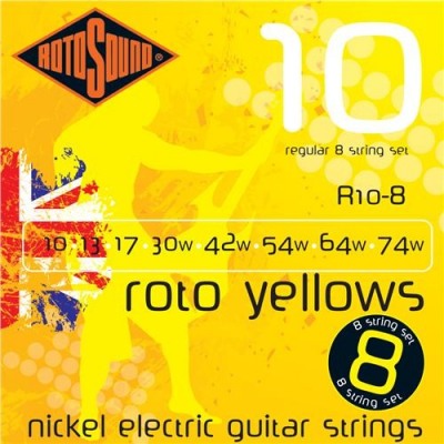 ROTOSOUND R10-8 8 STRING NICKEL SET струны для 8-струнной электрогитары, никелевое покрытие, 10-74