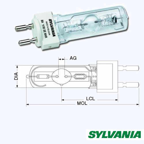 Sylvania BA700SE NHR(MSR700/2) лампа газоразрядная,700W, цоколь G22, ресурс 1200ч.