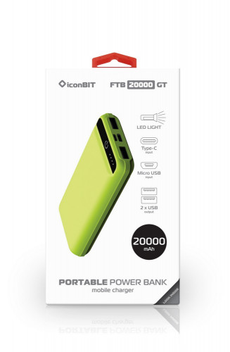 iconBIT FTB20000GT (green) Внешний аккумулятор (Power Bank) для зарядки мобильных устройств с функци фото 3