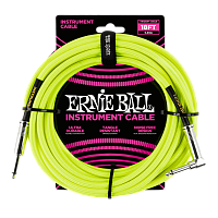 Ernie Ball 6085 кабель инструментальный, оплетёный, 5,49 м, прямой/угловой джеки, жёлтый