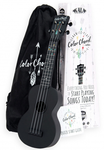 KALA Learn To Play Color Chord Набор для начинающих. Укулеле, форма корпуса - сопрано, материал - АВС пластик, цвет - черный матовый, с цветными марке