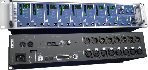 RME Micstasy - 8 канальный микрофонный и линейный/инструментальный предусилитель, управляемый с пульта ДУ, 24 Bit / 192 kHz, 19", 2U (I64 MADI карта -