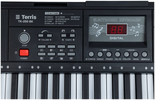 TERRIS TK-250 BK синтезатор, 61 мини клавиша, микрофон, цвет черный фото 4