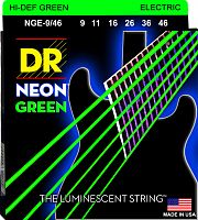 DR NGE-9/46 HI-DEF NEON струны для электрогитары с люминесцентным покрытием зелёные 9 46