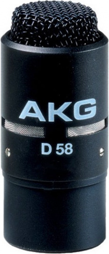 AKG D58E миниатюрный динамический гиперкардиоидный микрофон (можно использовать с GNS36), встроенный разъём XLR, частотный диапазон 7-10000Гц, чувстви