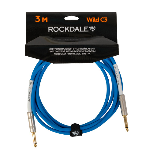 ROCKDALE Wild C3 инструментальный (гитарный) кабель, цвет голубой, металлические разъемы mono jack - mono jack, 3 метра