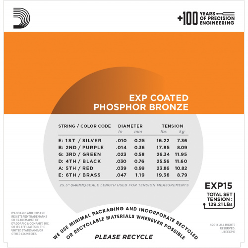 D'Addario EXP15 струны для ак. гит. фосфор/бронза в обол., Extra Light 10-47, 6-гранный корд фото 3
