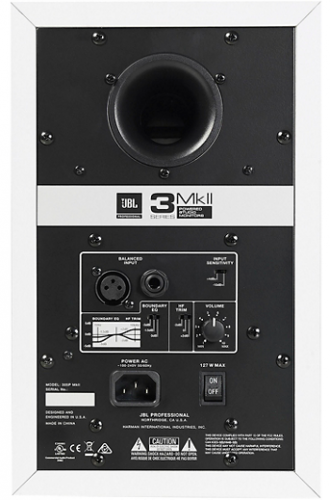 JBL 305P MKII (White) Цвет белый, активный студийный монитор 5" с магнитным экраном, 43 Гц-24 кГц, 41 Вт НЧ + 41 Вт ВЧ RMS, балансный XLR/jack. фото 4