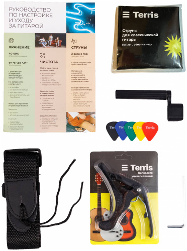 TERRIS TC-038 BK Starter Pack набор начинающего гитариста: классическая гитара черного цвета и ком фото 7