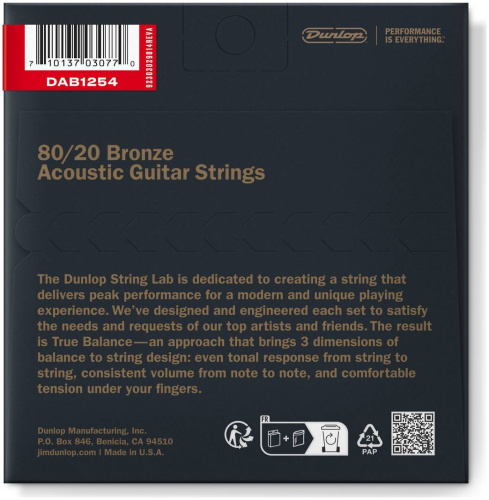 Dunlop 80/20 Bronze DAB1254 струны для акустической гитары 12-54 фото 2