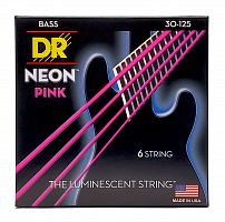 DR NPB6-30 HI-DEF NEON струны для 6-струнной бас гитары с люминесцентным покрытием розовые 30