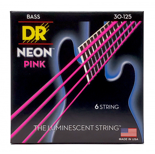 DR NPB6-30 HI-DEF NEON струны для 6-струнной бас гитары с люминесцентным покрытием розовые 30