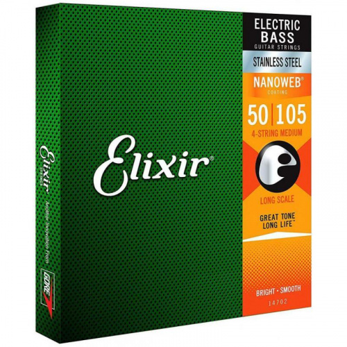 Elixir 14702 NanoWeb струны для бас-гитары Medium 50-105, нержавеющая сталь фото 3