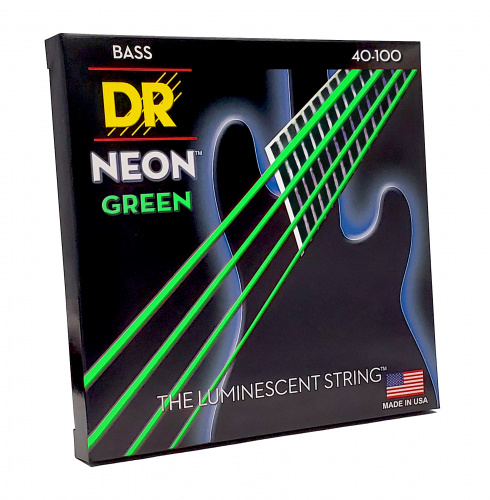 DR NGB-40 HI-DEF NEON струны для 4-струнной бас гитары с люминесцентным покрытием зелёные 40 1 фото 2