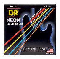 DR NMCB-45 HI-DEF NEON струны для 4-струнной бас гитары с люминисцентным покрытием разноцветные