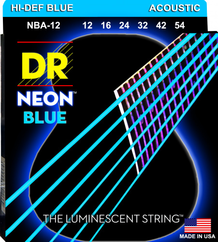 DR NBA-12 HI-DEF NEON струны для акустической гитары с люминесцентным покрытием синие 12 54