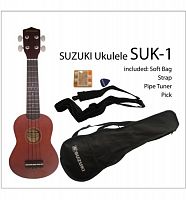 Suzuki SUK-1 укулеле, липа, гриф катальпа, грифа палисандр, ремень, медиатор, камертон и чехол