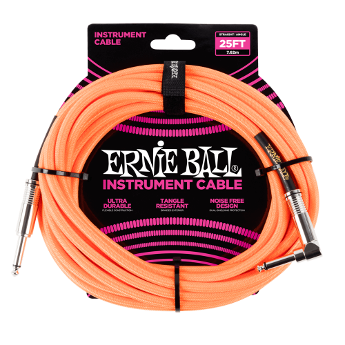 Ernie Ball 6067 кабель инструментальный, 7,62 м, прямой-угловой, оранжевый