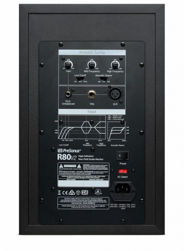 PreSonus R80 v2 активный студийный монитор (bi-amp) НЧ кевлар 8"+ ВЧ ленточный AMT, НЧ75+ВЧ65Вт 40-22000Гц, 107дБ(пик) фото 2