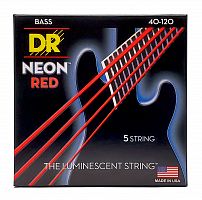DR NRB5-40 HI-DEF NEON струны для 5-струнной бас гитары с люминесцентным покрытием красные 40