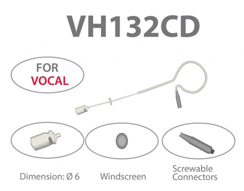 AV-Leader VH 132CD Bl минимикрофон конденсаторный кардиоид. 50-18кГц, съемный кабель, черный