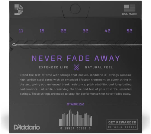 D'ADDARIO XTABR1152 SET ACOUS XT 80/20 CST LIGHT струны с покрытием XT для акустической гитары, 11-52 фото 2