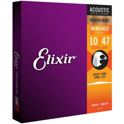 Elixir 16002 NanoWeb струны для акустической гитары Extra Light 10-47, фосфор/бронза фото 2