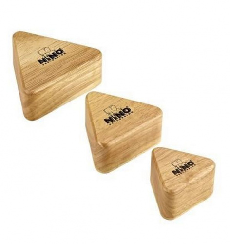 MEINL NINO508 набор из 3 деревянных шейкеров разного размера в форме треугольников. Материал: Бразильская Гевея. Цвет: натураль