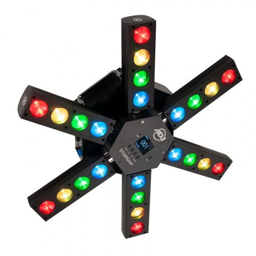 American DJ Starship светодиодный светоэффект 6 вращющихся панелей по 4 светодиода. Всего 24x 15 Вт Quad LED (RGBW: 4-в-1) DMX512/ Размер 632x583x186m