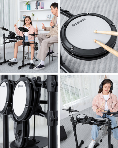 DONNER DED-80 Electric Drum Set 5 Drums 3 Cymbals электронная ударная установка (5 пэдов барабанов, 3 пэда тарелок, стул для бар фото 2