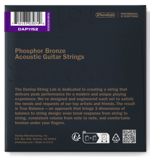 Dunlop DAP1152 струны для акустической гитары Phosphor Bronze 11-52 фото 2