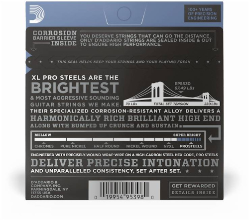 D'Addario EPS530 струны для электрогитары, ProSteels, Extra-Super Light, 8-38 фото 3