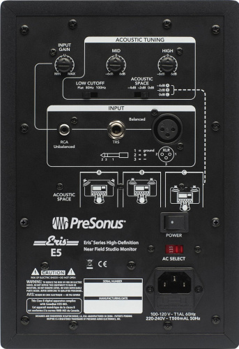PreSonus Eris E5 активный студийный монитор (bi-amp) 5,25"+1" НЧ45+ВЧ35Вт 53-22000Гц 102дБ(пик) фото 3