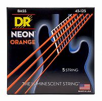 DR NOB5-45 HI-DEF NEON струны для 5-струнной бас гитары с люминисцентным покрытием оранжевые 4