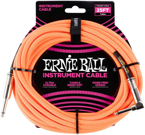 Ernie Ball 6067 кабель инструментальный, 7,62 м, прямой-угловой, оранжевый