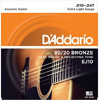 D'Addario EJ10 струны для акустической гитары бронза 80/20, Extra Light 10-47