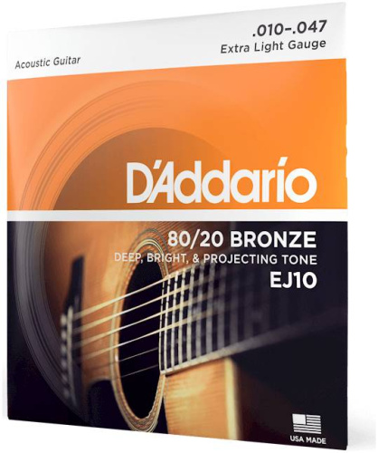 D'Addario EJ10 струны для акустической гитары бронза 80/20, Extra Light 10-47