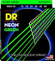 DR NGA-12 HI-DEF NEON струны для акустической гитары с люминисцентным покрытием зелёные 12 54