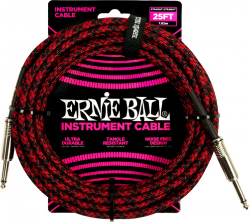ERNIE BALL 6398 кабель инструментальный, прямой/угловой джеки, 7,62м, красный/черный фото 2