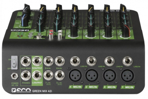 ECO GREEN MIX 42 Компактный микшерный пульт. 4 микрофонно-линейных входа и 3 стереопары фото 2