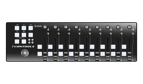 iCON iControls USB MIDI контроллер, 9 фейдеров, 18 кнопок, 9 энкодеров, джойстик, кнопка "Сцена" для настройки 4-х пресетов, 6 кнопок транспорта, разъ