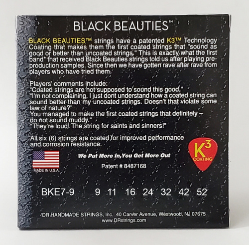DR BKE7-9 BLACK BEAUTIES струны для 7-струнной электрогитары чёрные 9 52 фото 2