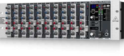 Behringer RX1202FX Универсальный малошумящий микшерный пульт для установки в стойку, 3U (8 моновходов, 2 стереовхода, 2 AUX-шины, процессор эффектов,  фото 6