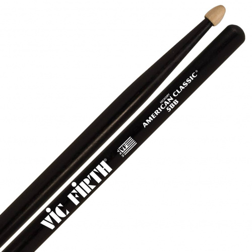 VIC FIRTH 5BB барабанные палочки черного цвета, тип 5B с деревянным наконечником, материал - орех, длина 16", диаметр 0,595", серия American Classic